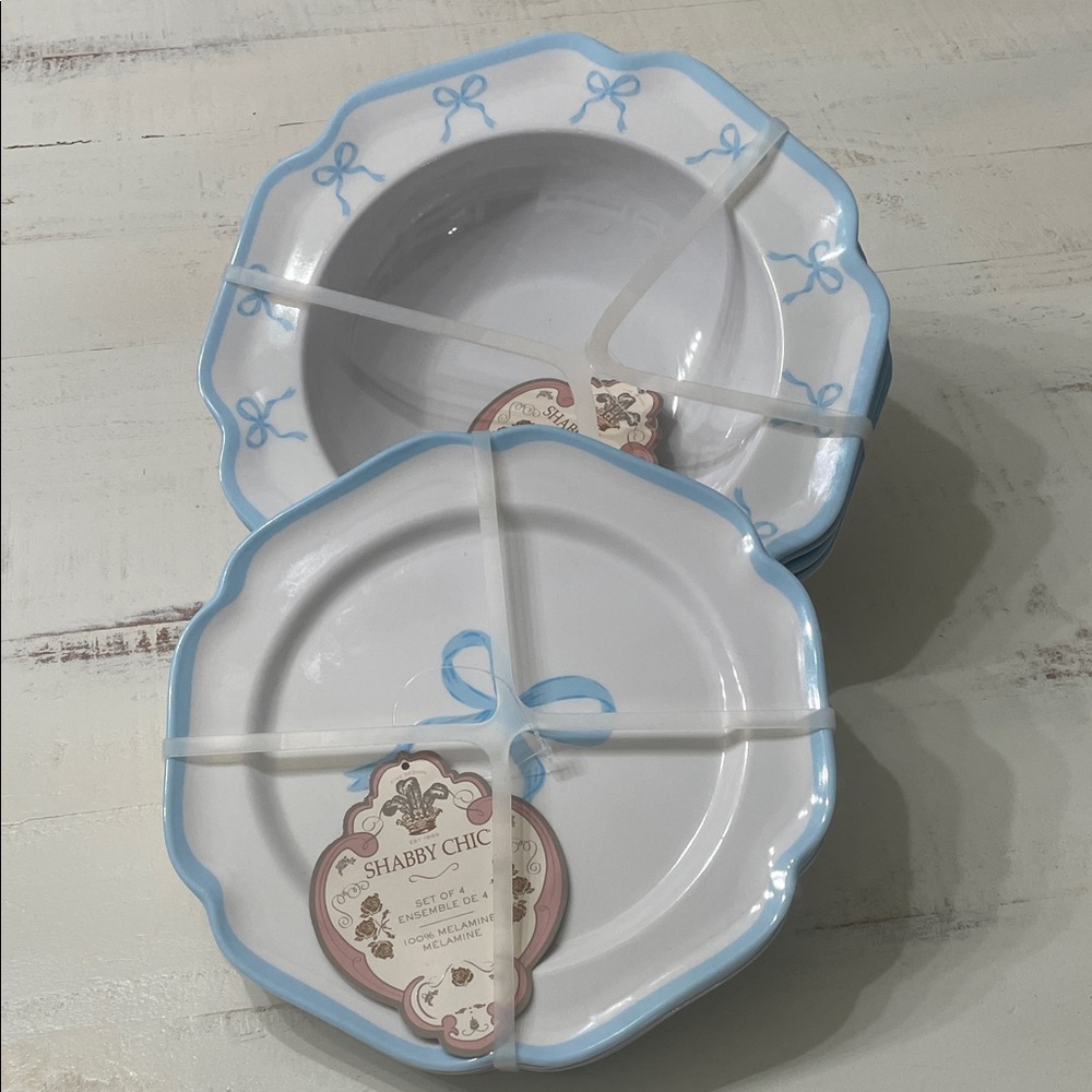 Shabby Chic White and Blue Ribbon Dinnerware Set
